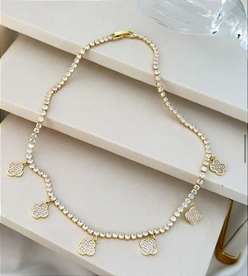 Colar Luxo Trevo Zirconia