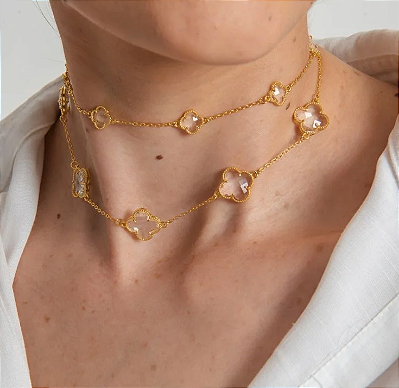 Colar Choker Trevo Cristal