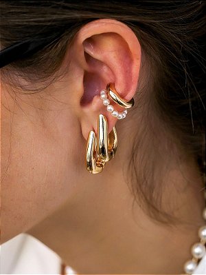 Trio de Brincos Argolas Médias Triângulo