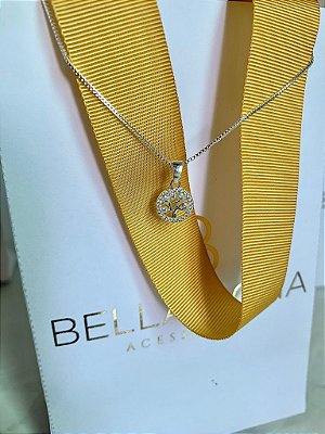 Colar Pingente Pequeno Árvore da Vida Cravejada Com Zircônias P