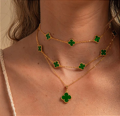 Choker Prata Trevos Madrepérola Verde