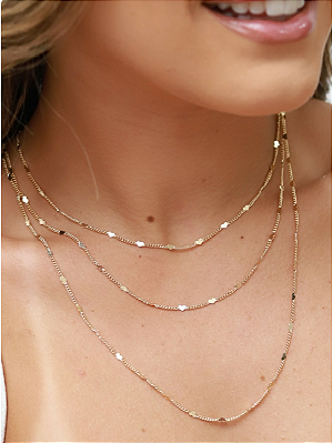 Colar Dourado Três Voltas Coração