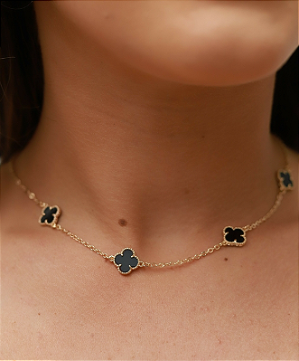 Choker Trevos Madrepérola Preto