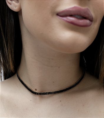 Choker Riviera Preto Dourada