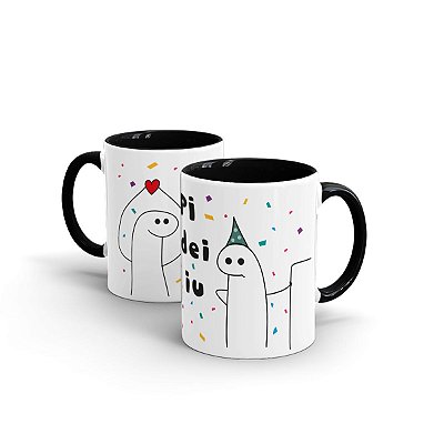 Caneca Cerâmica Alça e Interior Preto - Aniversário