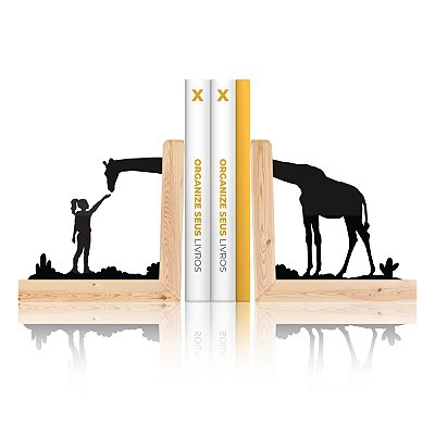Porta Livros Organizador em Madeira - Girafa