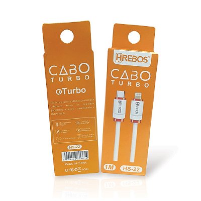 Cabo Turbo Detalhes Coloridos - 1,0m - TYPE-C x Lightning (HS-22)