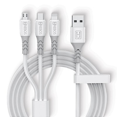 Cabo Turbo 3x1 Branco - 1,0m - V8 / TYPE-C / Lightning (HS-36)