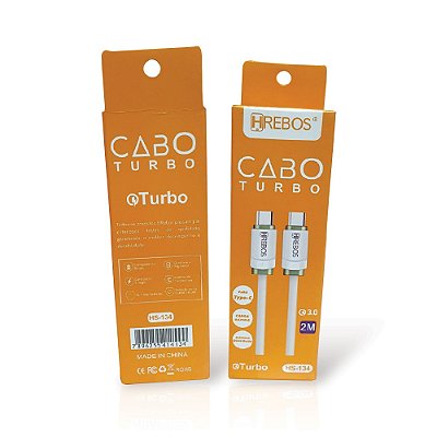 Cabo Turbo Detalhes Coloridos - 2,0m - TYPE-C x TYPE-C (HS-134)