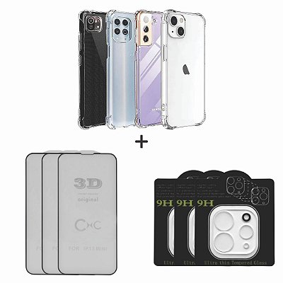 Kit 20 Capas Anti-Shock Transparente / 20 Películas 3D / 20 Películas Câmera