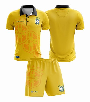 Conjunto Camisa Manga Curta e Shorts | Masculino | Coleção Copa 94 | Amarelo