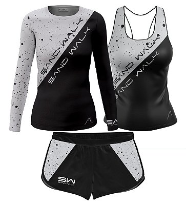 Kit Feminino | Manga Longa, Regata e Shorts | New Era Prata