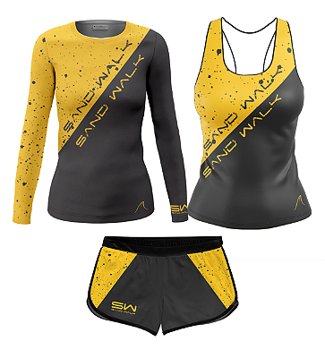 Kit Feminino | Manga Longa, Regata e Shorts | New Era Chumbo