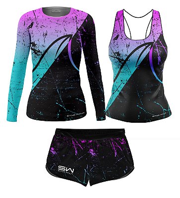 KIT FEMININO | MANGA LONGA, REGATA, SHORTS | MEGA WAVE