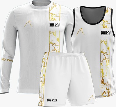 Kit Masculino | Manga Longa, Regata e Shorts | Golden White