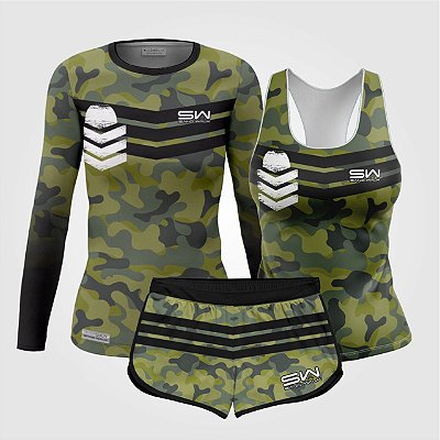 Kit Feminino | Manga Longa, regata e shorts | Militar 2.0