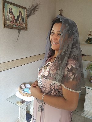 Véu luxo cinza Renda Francesa Mãe Imaculada