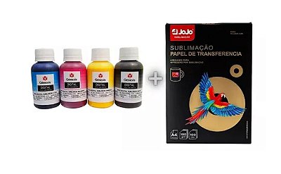 Kit Tinta Sublimática Gênesis + 100 Folhas Papel Jojo A4 Fundo Rosa