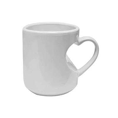 Caneca Porcelana Alça Interno Coração Branca