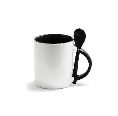 Caneca de Porcelana com Colher Preta - Sublimação