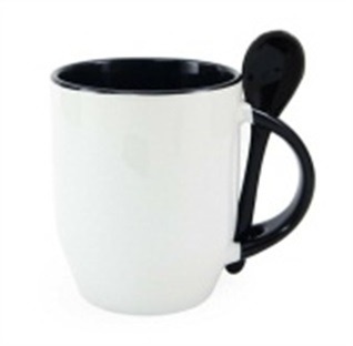 Caneca de Porcelana com Colher Preta - Sublimação