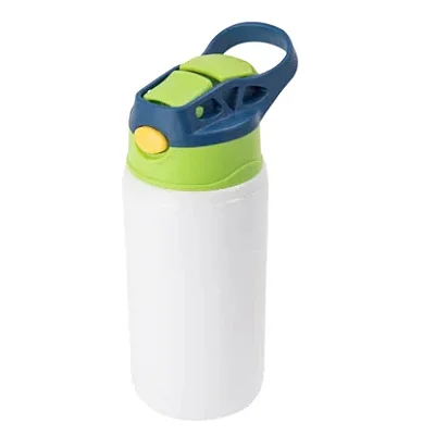 Squeeze de Aluminio Infantil 500ml Bico de Silicone - Tampa Verde/Azul