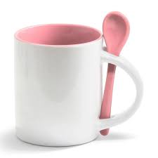 Caneca de Porcelana Interior Rosa c/ Colher - LiveSub