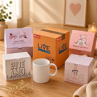 Kit 6 Canecas de Porcelana Importada Dia dos Namorados Live + Caixinha - 325 ML
