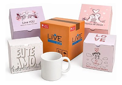 Kit 12 Canecas de Porcelana Importada Dia dos Namorados Live + Caixinha - Qualidade AAA - 325 ML
