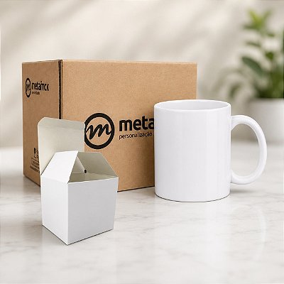Kit 24 Canecas Brancas de Porcelana Metalnox P/ SUBLIMAÇÃO 325ML AAA+ COM CAIXINHA