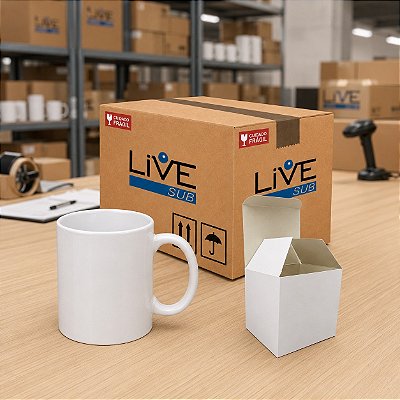 Kit 12 Canecas LIVE Sub Porcelana 325 ML Branca P/ SUBLIMAÇÃO + CAIXINHAS