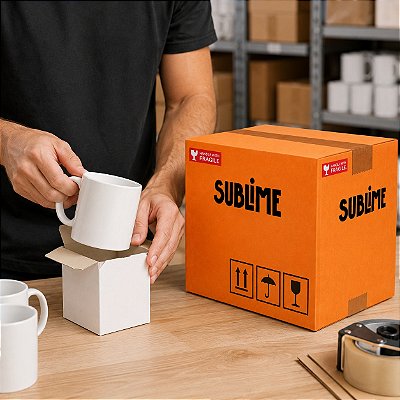 Kit 6 Caneca de Porcelana Branca P/ SUBLIMAÇÃO SUBLIME 325ML AAA+ COM CAIXINHA