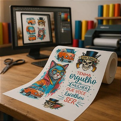 1 Folha A3 DTF UV (Adesivo) - Impressão c/ sua Arte; Logo