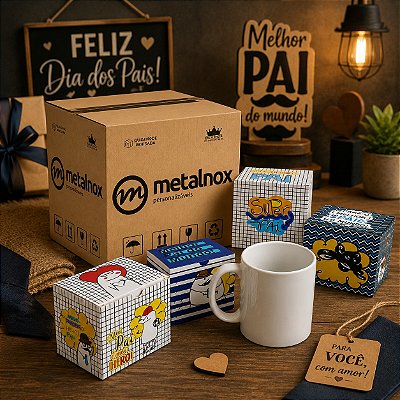 Caneca Metalnox + Caixinha Temática Dia dos Pais - 4 Unidades