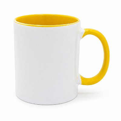 Caneca Cerâmica Interior e Alça Colorida - Amarela