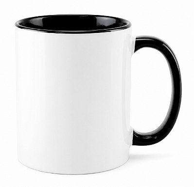 Caneca Cerâmica Interior e Alça Colorida - Preto