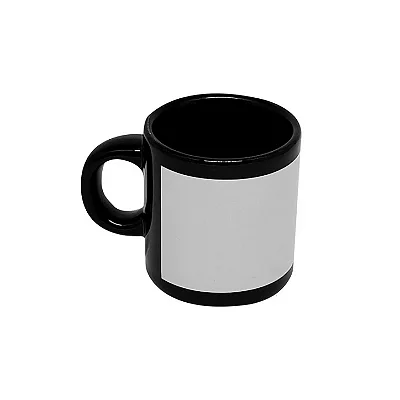 Caneca 100 ml Preta com Tarja Branca - Sublimação