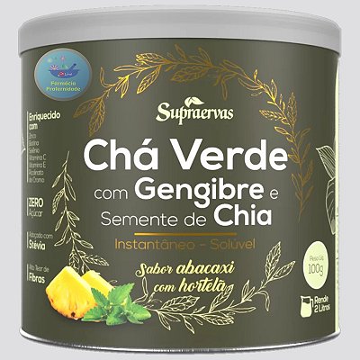 Chá Verde com Gengibre e Chia Solúvel Sabor Abacaxi com Hortelã 100 g