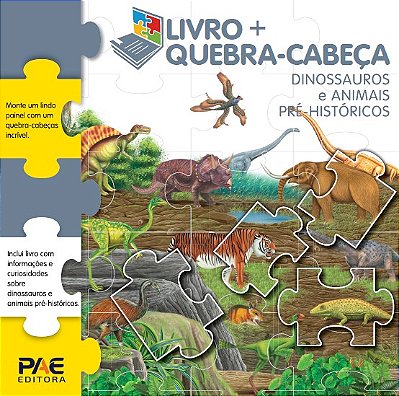 Livro + quebra-cabeça dinossauros e animais pré-históricos
