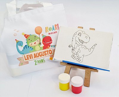 AL069 - Lembrancinha Kit Pintura com Sacolinha Personalizada - Tema Dinossauro Baby