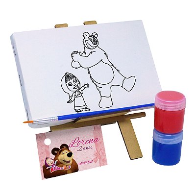 AL103 - Lembrancinha Kit Pintura Cavalete com Tela Gravada - Masha e o Urso