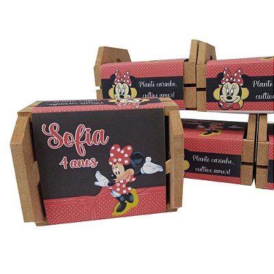 AL010 - Lembrancinha Caixote mdf com Cinta Personalizada - Tema Minnie