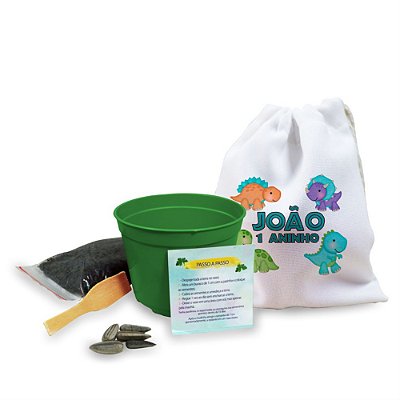 AL199 - Kit Para Plantar com Saquinho Personalizado e Sementes de Flores - Tema Dino Baby