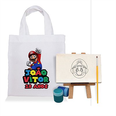 AL069 - Lembrancinha Kit Pintura com Sacolinha Personalizada - Tema Super Mário
