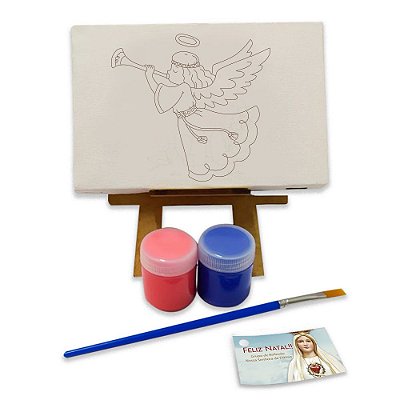 AL103 - Lembrancinha Kit Pintura Cavalete com Tela Gravada - Batizado