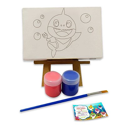 AL103 - Lembrancinha Kit Pintura Cavalete com Tela Gravada - Baby Shark