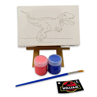 AL103 - Lembrancinha Kit Pintura Cavalete com Tela Gravada - Tema Dinossauro