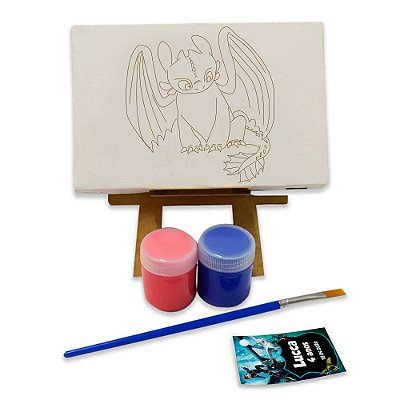 AL103 - Lembrancinha Kit Pintura Cavalete com Tela Gravada - Tema Dragões