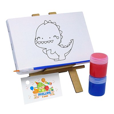 AL103 - Lembrancinha Kit Pintura Cavalete com Tela Gravada - Tema Dino Baby