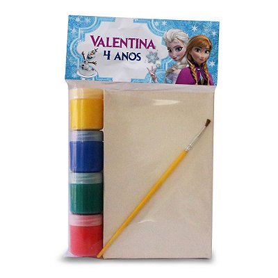 AL214 - Lembrancinha Kit Pintura com 4 tintas, Pincel e Tela para Pintar - Frozen